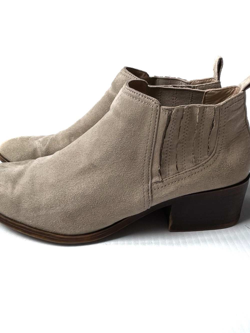 BC born in California stand up straight Women's faux Suede Ankle Boots in Taupe
